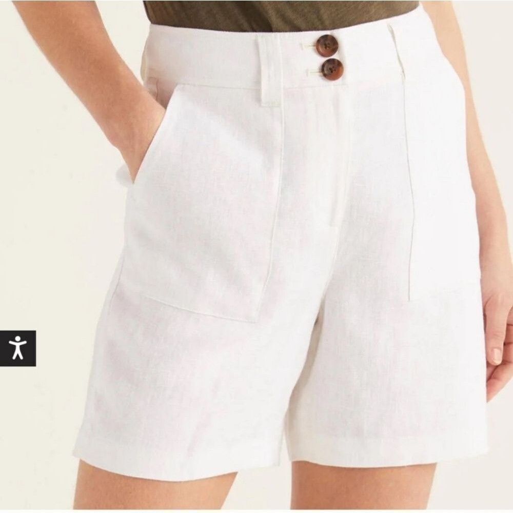 Boden White Linen Filey Seamed Pocket Shorts Size 4